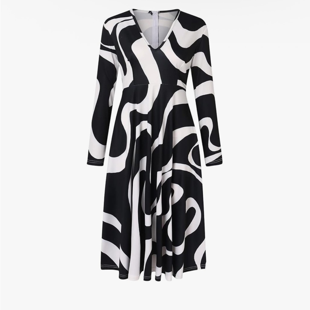 Elegant 3-4 Sleeve Dress Neck Midi Dress Sleeved Floral Print Swing Sz S Women - Picture 4 of 6